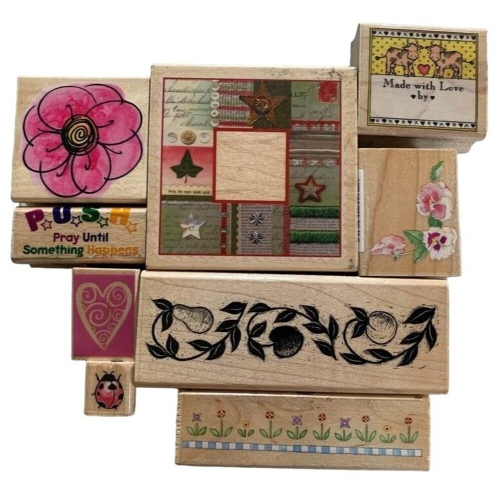 Wood Rubber Stamps Craft Bundle Floral Quotes & Decorative Designs